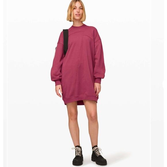 Lululemon Broken Beats Sweater Dress Cotton Plumful Sz L Athleisure - Picture 1 of 10